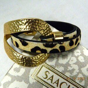 Saachi Gold Loop Animal Print Leather Bracelet